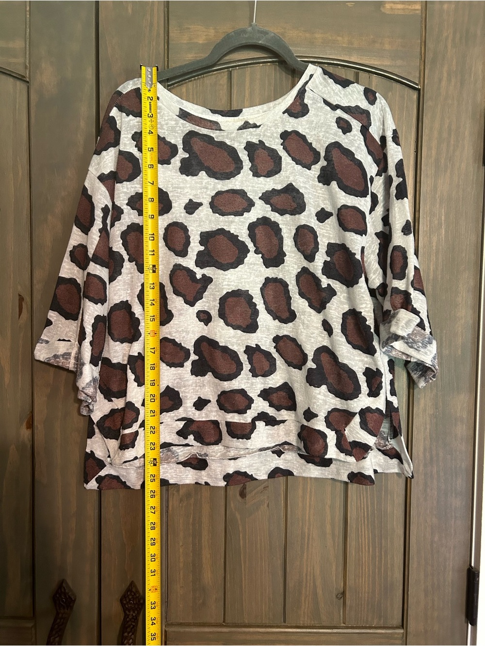 Umgee 3/4 Sleeve Oversized Top with Brown and Black Cow Print